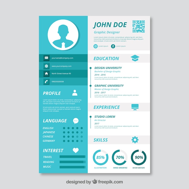 Blue and white cv template