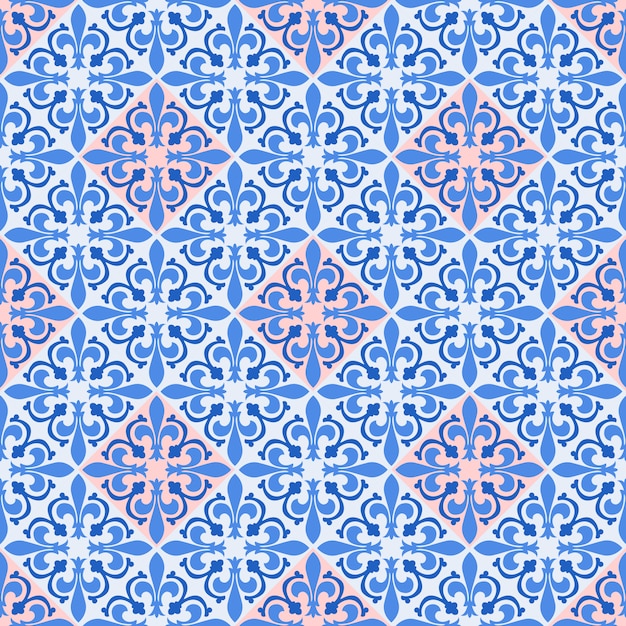 Blue and white damask floral pattern