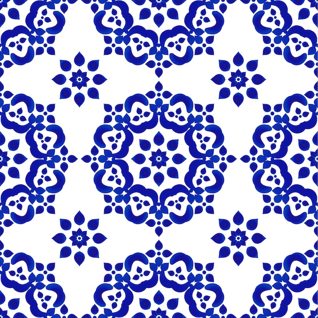 Modello di piastrelle decorative blu e bianco