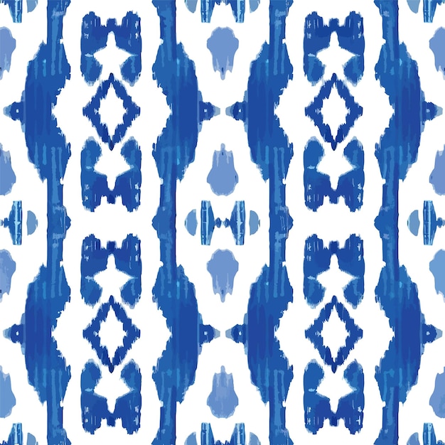 Blue and white fabric with a pattern of geometric shapes.