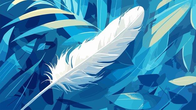 Vector a blue and white feather with a blue background