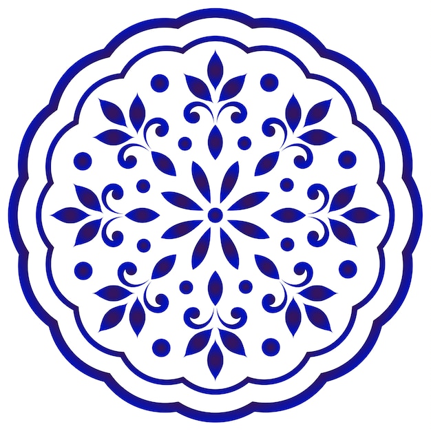 Mandala rotonda floreale blu e bianca