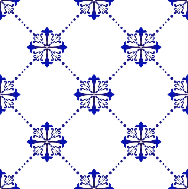 Blue and white floral seamless pattern