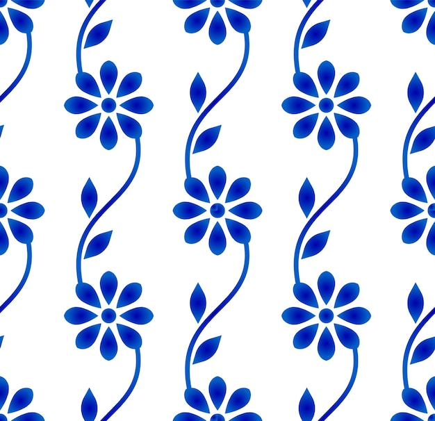 Blue and white floral seamless pattern