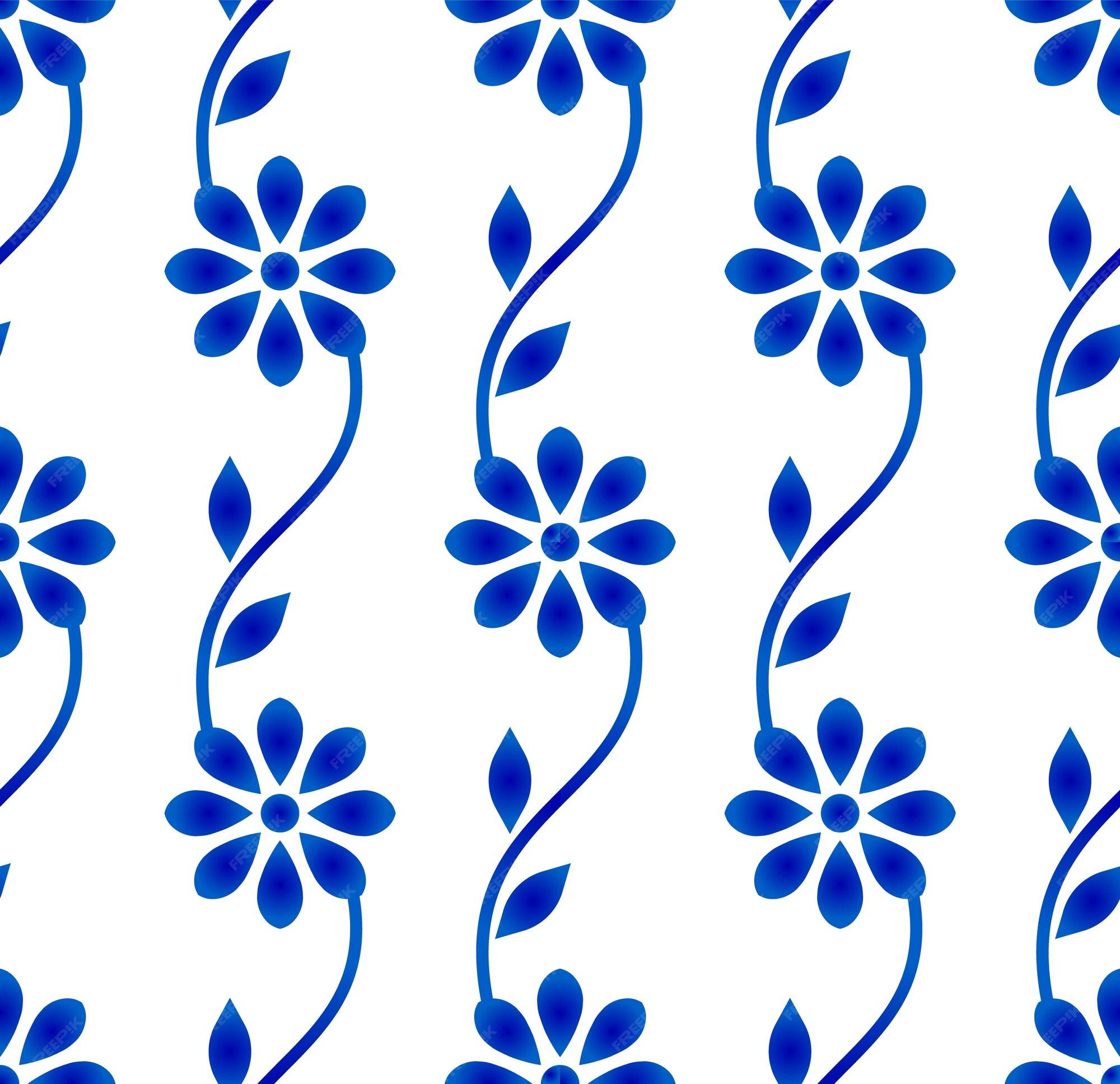 Premium Vector | Blue and white floral seamless pattern