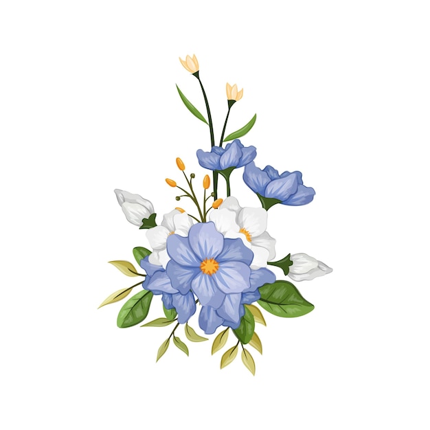 Vector blue white flower arrangement watercolor illustration