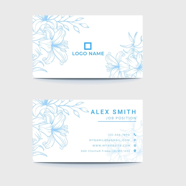 Blue and white flower business card template free vector