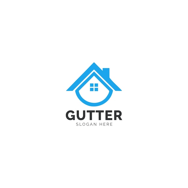 Blue and White Gutter Services Logo Featuring a Stylized House Symbol