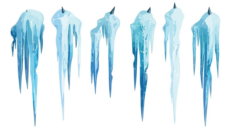 Vector blue and white icicles cluster with sharp spikes