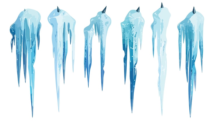 Vector blue and white icicles cluster with sharp spikes