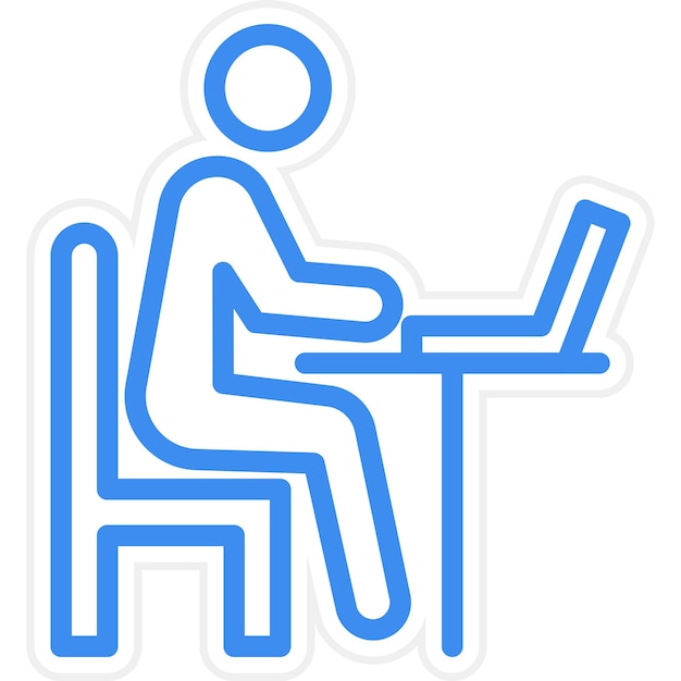 a blue and white image of a person working on a laptop