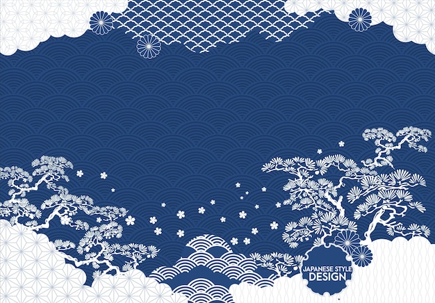 일본식 디자인의 파란색과 흰색 일본 종이.