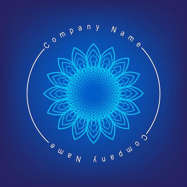 A blue and white logo for company name