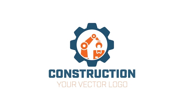 a blue and white logo for construction and design