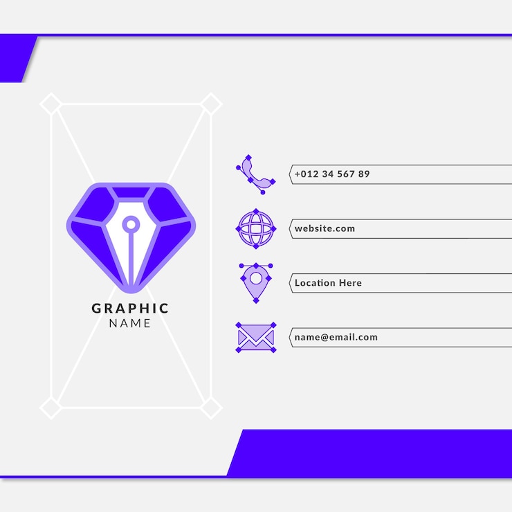 Vector a blue and white logo includes pen tool and a jewel