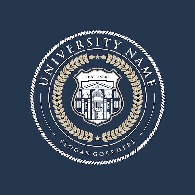 Vettore un logo blu e bianco per il nome dell'università