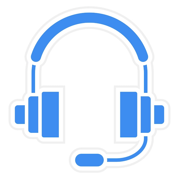 a blue and white logo with headphones and a blue band