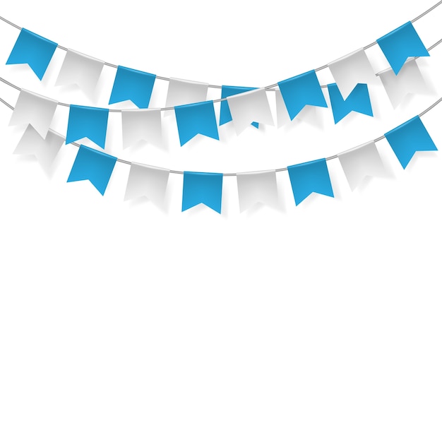 Blue and white party flags on white background