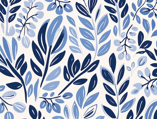 A blue and white pattern with leaves