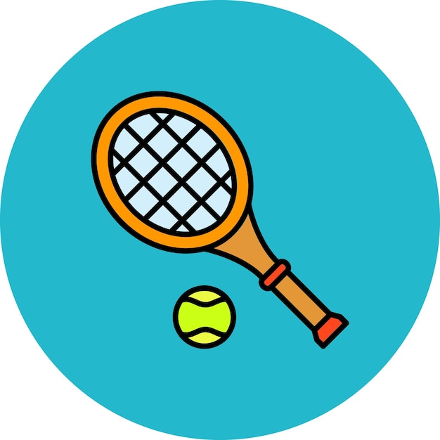 Vector a blue and white picture of a tennis racket and ball