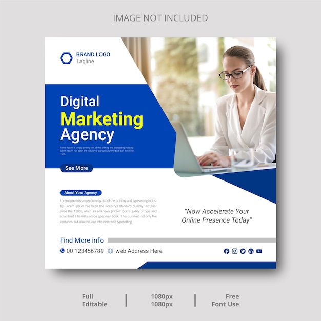 A blue and white poster for digital marketing agency