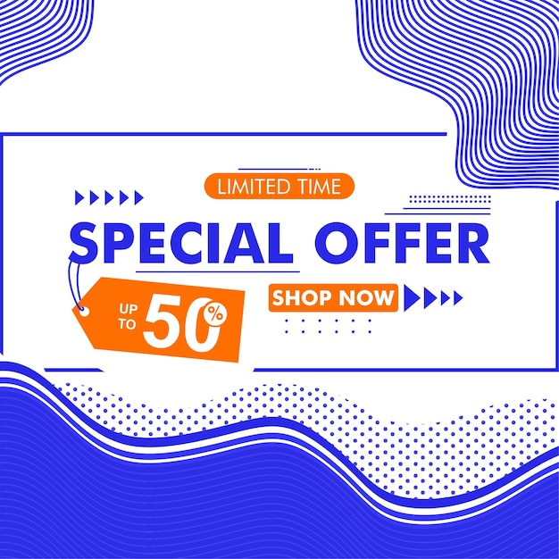 Vector a blue and white poster that says special offer.