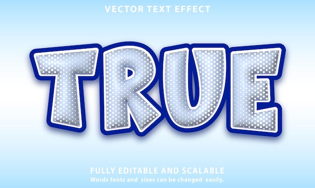 A blue and white poster with the word true on it.