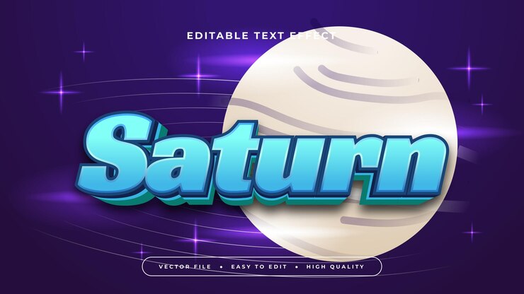 Vector blue white and purple violet saturn 3d editable text effect font style
