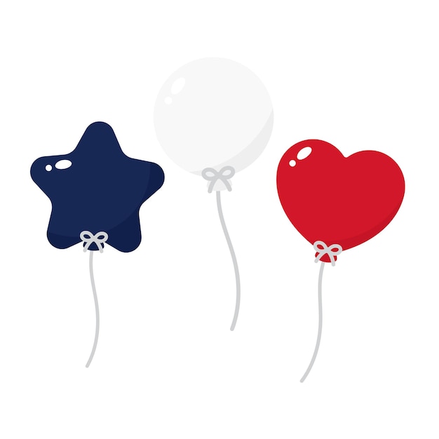 Сине-белые и красные иконы воздушных шаров в качестве цветов национального флага Франции Плоский вектор