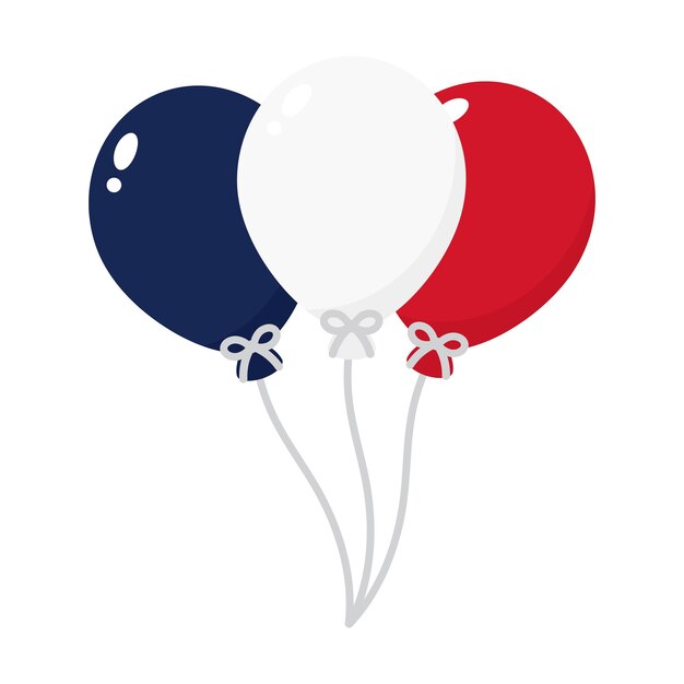 Blue white and red colored balloon icons as the colors of the national flag of France Flat vector