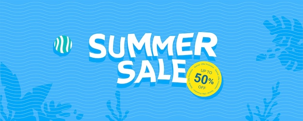 A blue and white sale banner with the words summer sale on it.