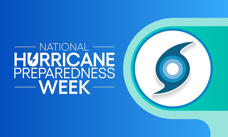 Vector a blue and white sign that says national hurricane preparedness week
