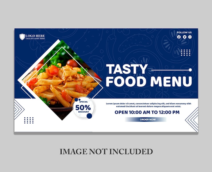 वेक्टर a blue and white sign that says taste food menu
