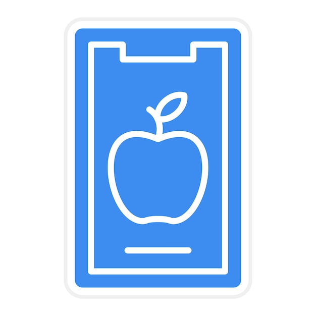 Vector a blue and white sticker with an apple on it