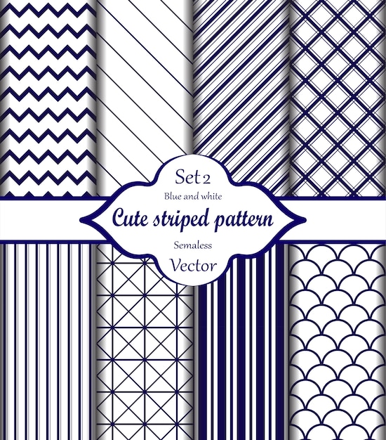 Blue and white stripes pattern set
