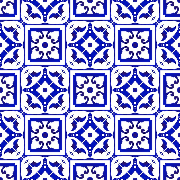 Blue and white tile seamless pattern