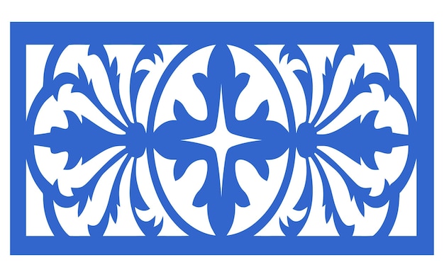 A blue and white tile with a design in the middle.