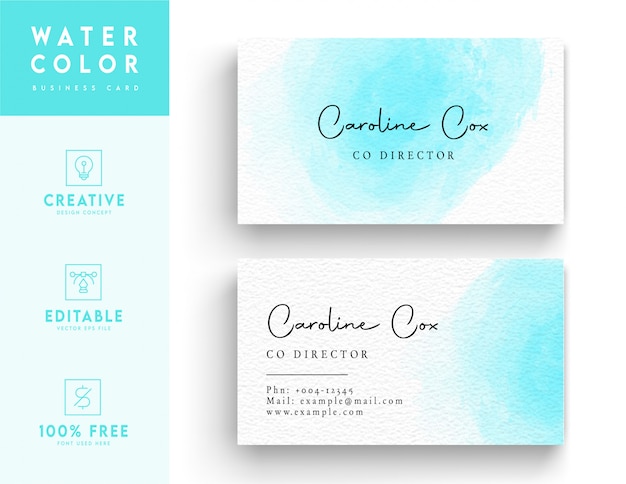 Vector blue and white watercolor business card template