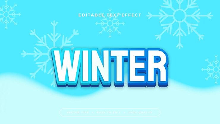 Vector blue and white winter 3d editable text effect font style
