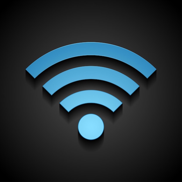 Blue wifi tech icon on black background