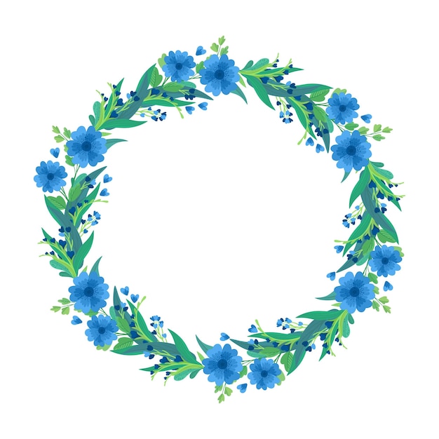 Blue wildflowers wreath, botanical floral composition.