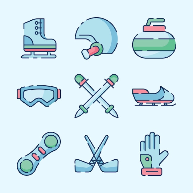 Set di icone blu per gli sport invernali