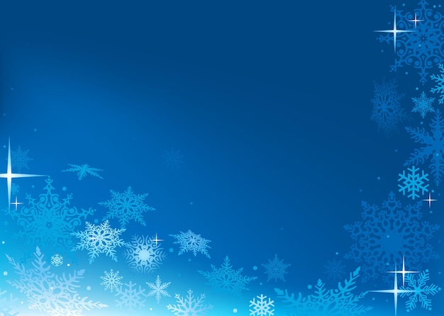 Синий зимний фон с потоком из снежинок и точечного снега - абстрактная иллюстрация с блестящими звездами, вектор