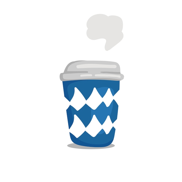 Blue with white diamond pattern coffee cup vector illustration in painting style