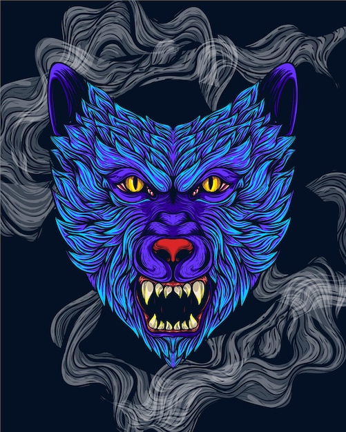青いオオカミのアートワークillustratio