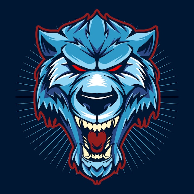 Blue wolf head   on dark background