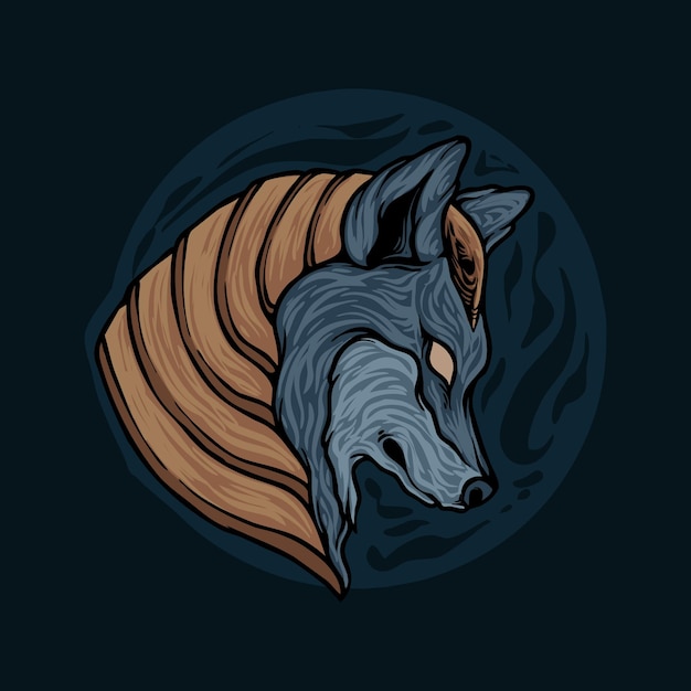 Blue wolf head with golden armored illustration design vector