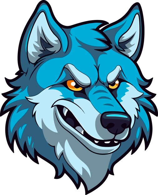 Vector a blue wolf head with a yellow eye.