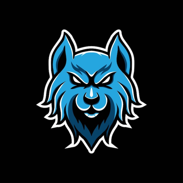 青いオオカミのマスコットのロゴデザイン