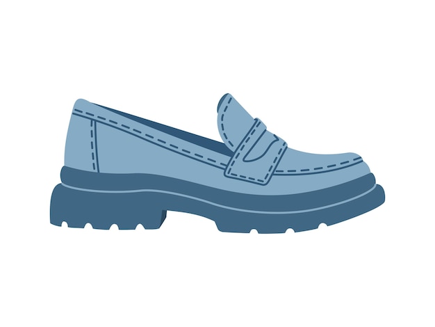 Blue woman loafers. Stylish comfortable casual footwear. Hand drawn vector illustration modern style